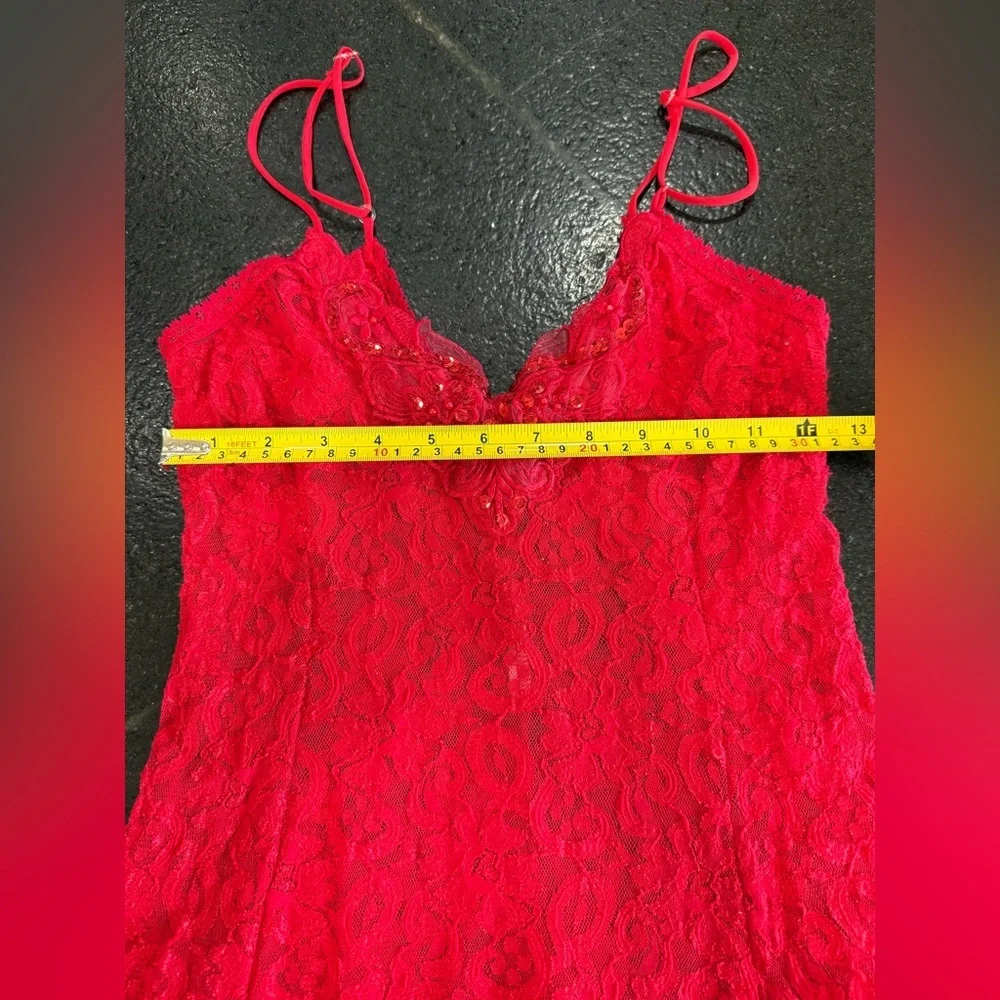 Vintage Shirley Red Floral Lace Floor Length Nightgown - Picture 11 of 15